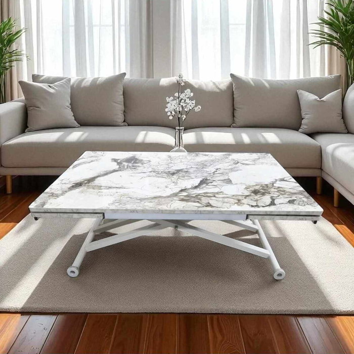 Hanah Home Mesa de Comedor Extensible de Mármol Blanco